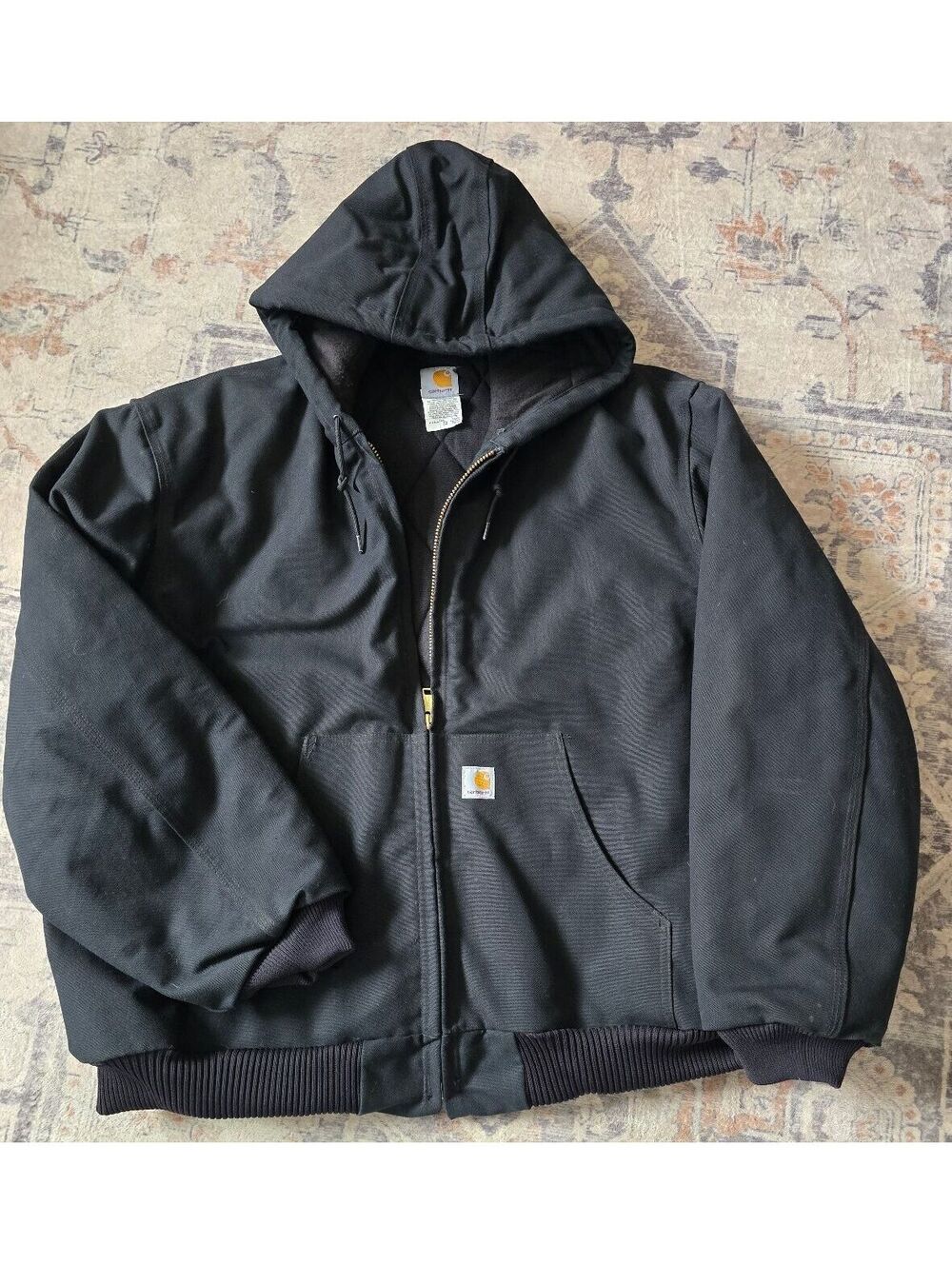 Carhartt Men's J140 Black Hooded Work Jacket Heavy Duty Warm & Durable Size XXL